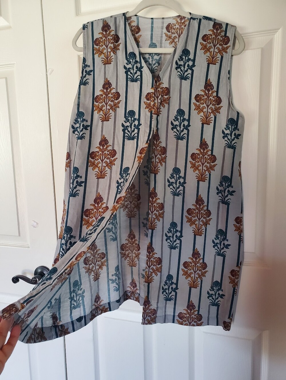 Sleeveless Striped Floral Tunic Vest‎ Blue Mustard Bohemian Cover-Up Medium